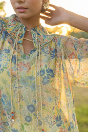 WOMEN'S PASTEL YELLOW - MULTICOLOR CHIFFON ELIVA TOP WITH SLIP