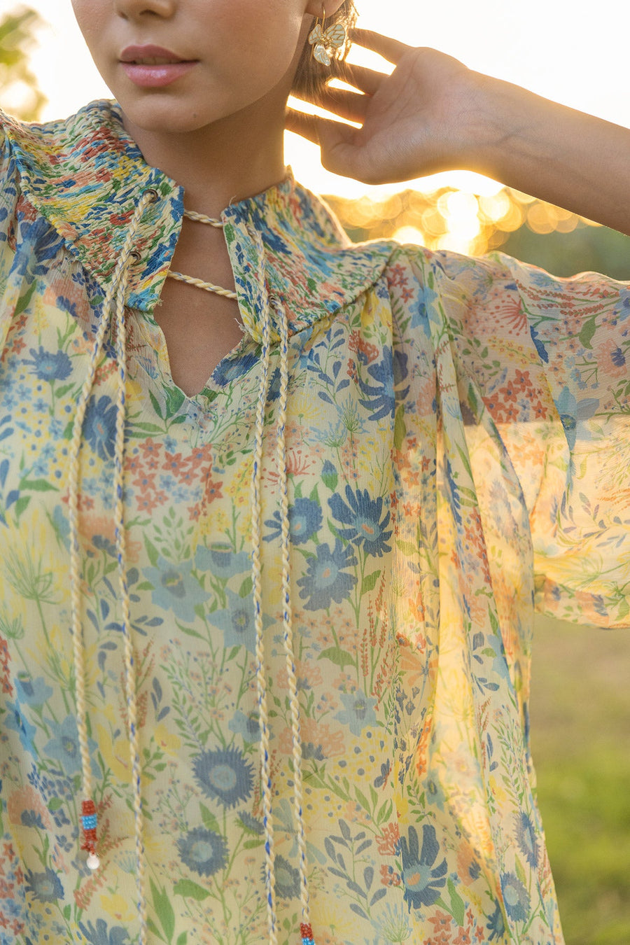 WOMEN'S PASTEL YELLOW - MULTICOLOR CHIFFON ELIVA TOP WITH SLIP