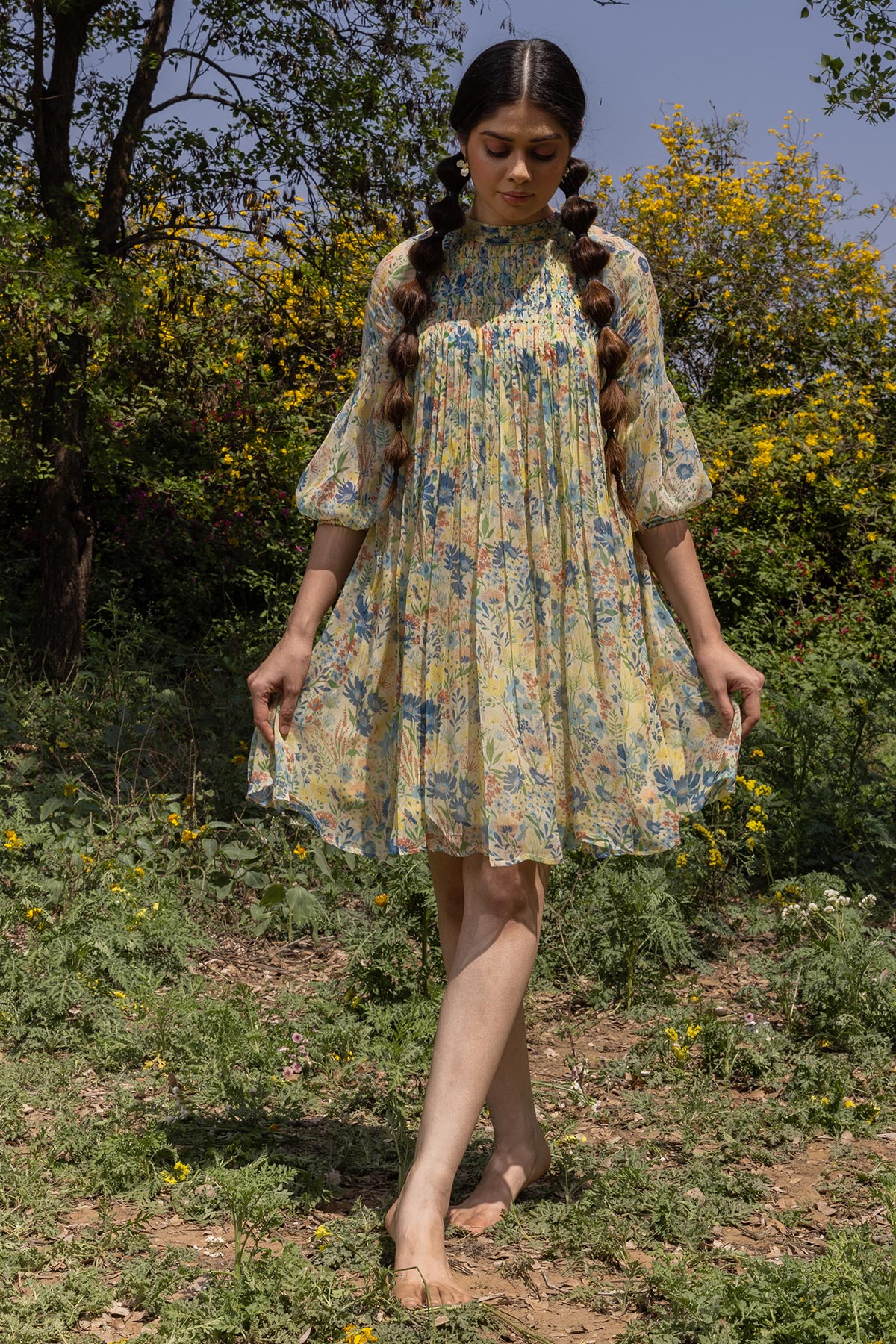 WOMEN'S PASTEL YELLOW - MULTI COLOR CHIFFON FIONNA SHORT DRESS