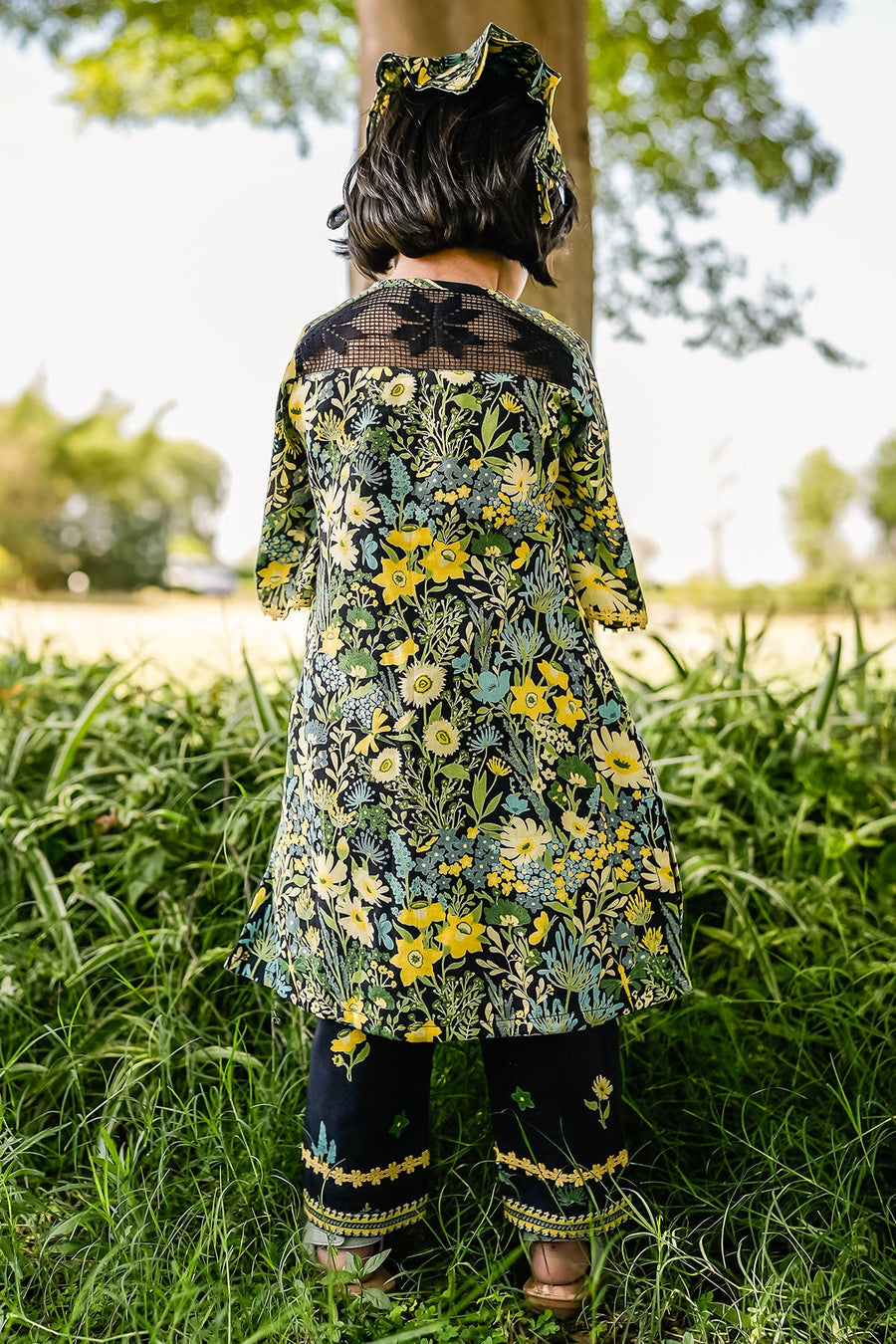 KID'S BLACK - MULTI COLOR COTTON MOSS PIXIE KURTA SET