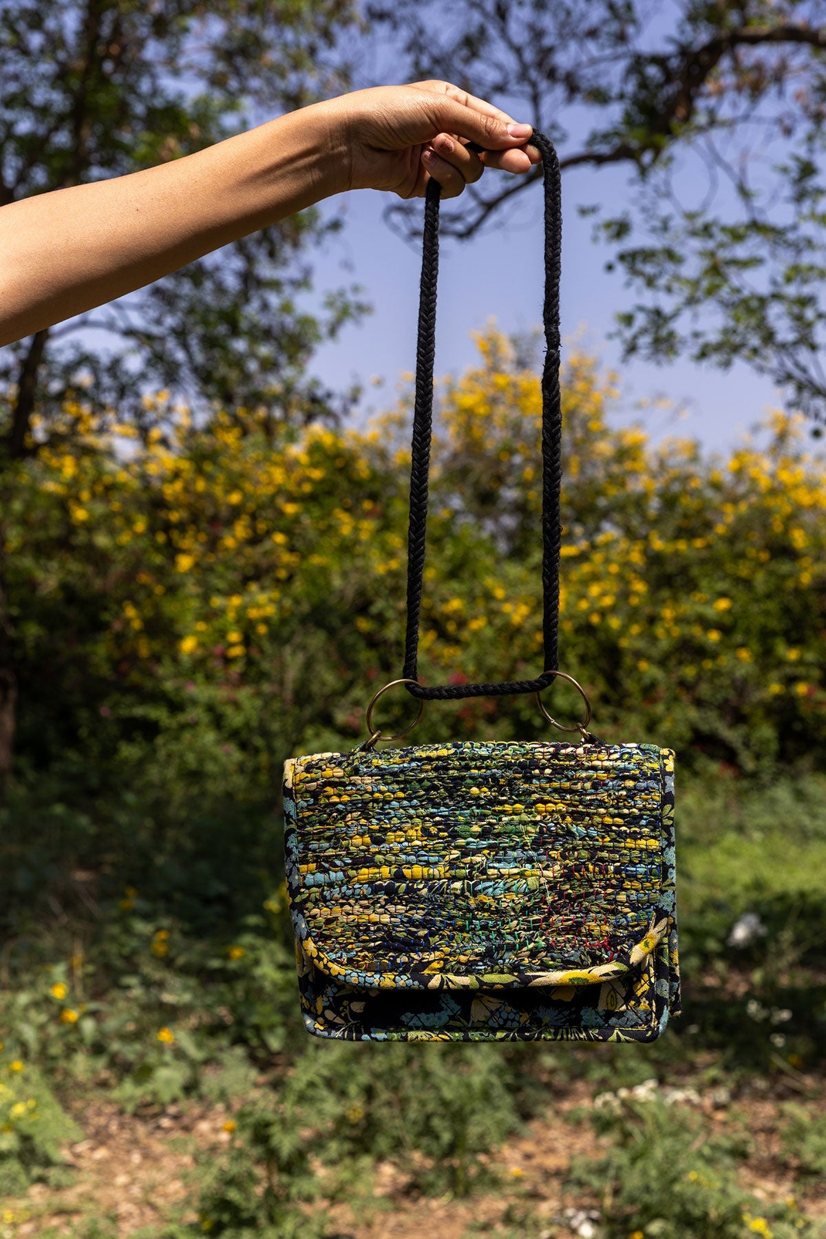 WOMEN'S BLACK - MULTICOLOR COTTON MOSS, COTTON VOILE HESTIA BAG