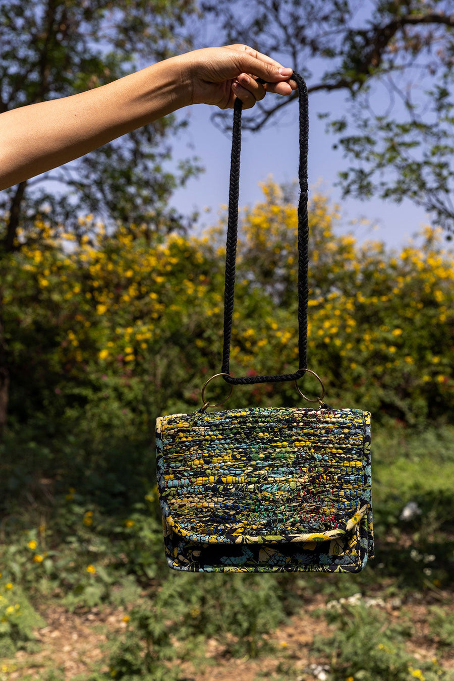 WOMEN'S BLACK - MULTICOLOR COTTON MOSS, COTTON VOILE HESTIA BAG