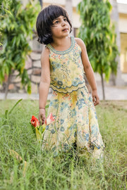 KID'S PASTEL YELLOW - MULTICOLOR CHIFFON ANGIE LEHENGA SET