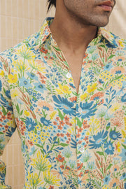 MEN'S PASTEL YELLOW - MULTICOLOR COTTON MOSS LIRIO SHIRT