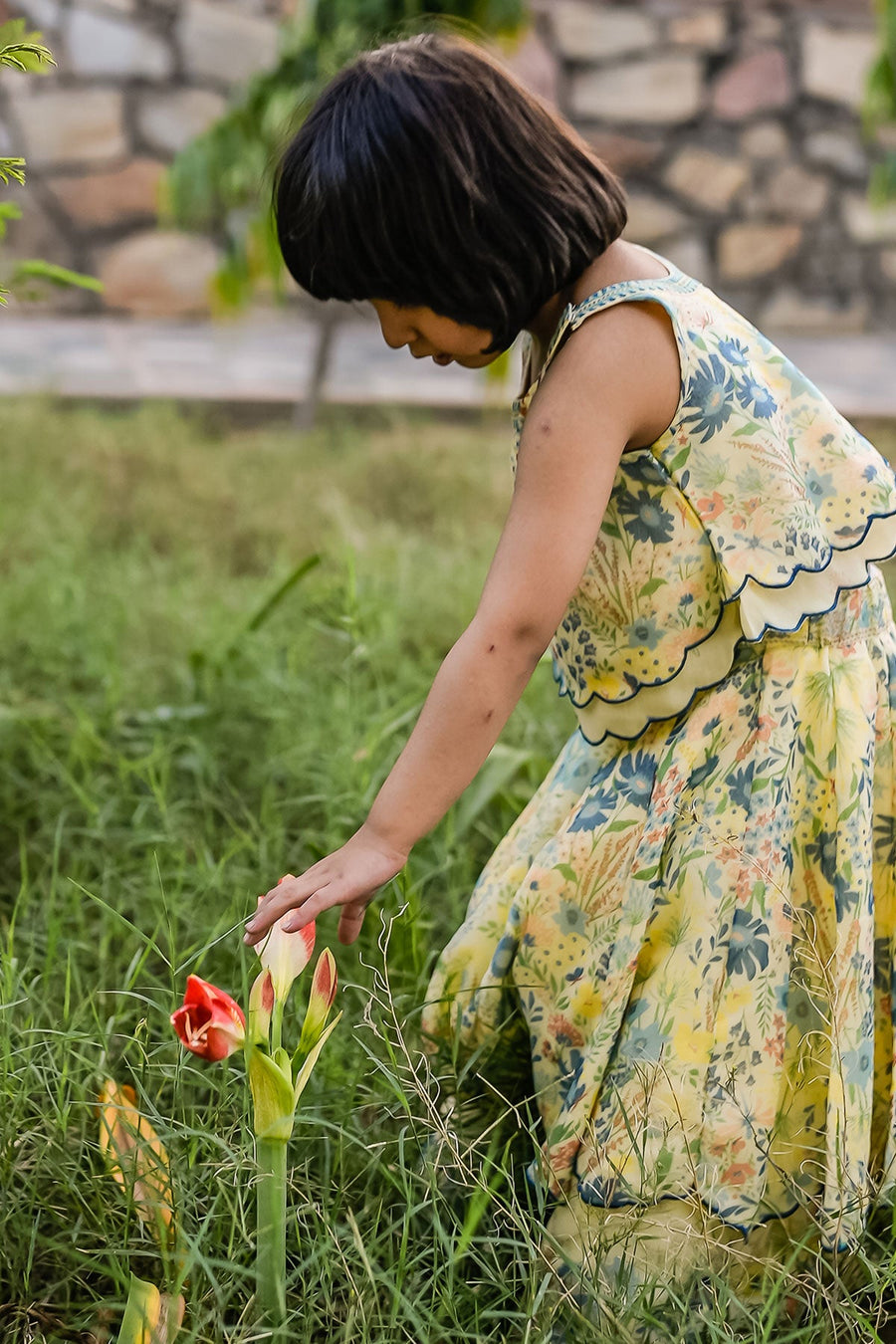 KID'S PASTEL YELLOW - MULTICOLOR CHIFFON ANGIE LEHENGA SET