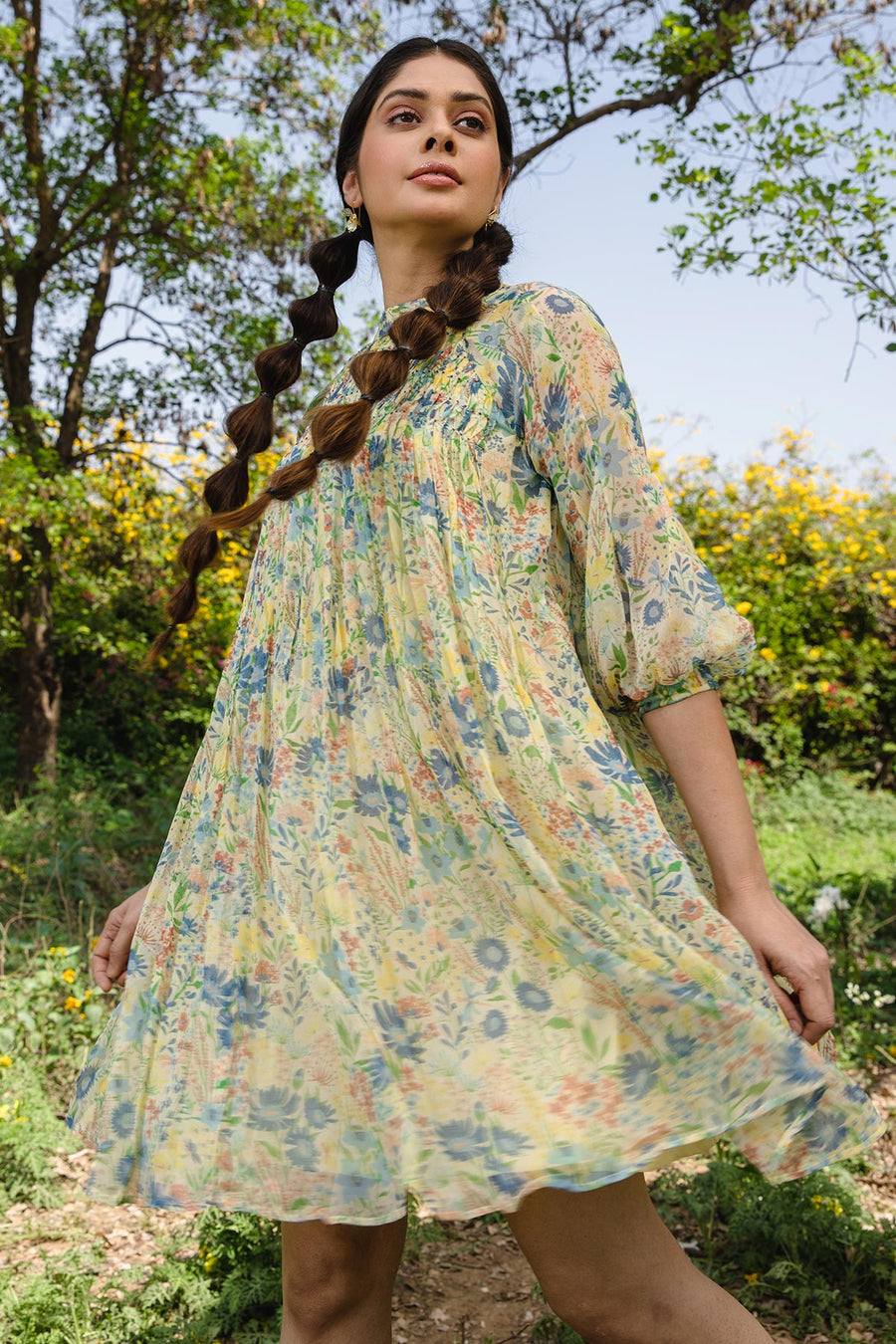 WOMEN'S PASTEL YELLOW - MULTI COLOR CHIFFON FIONNA SHORT DRESS