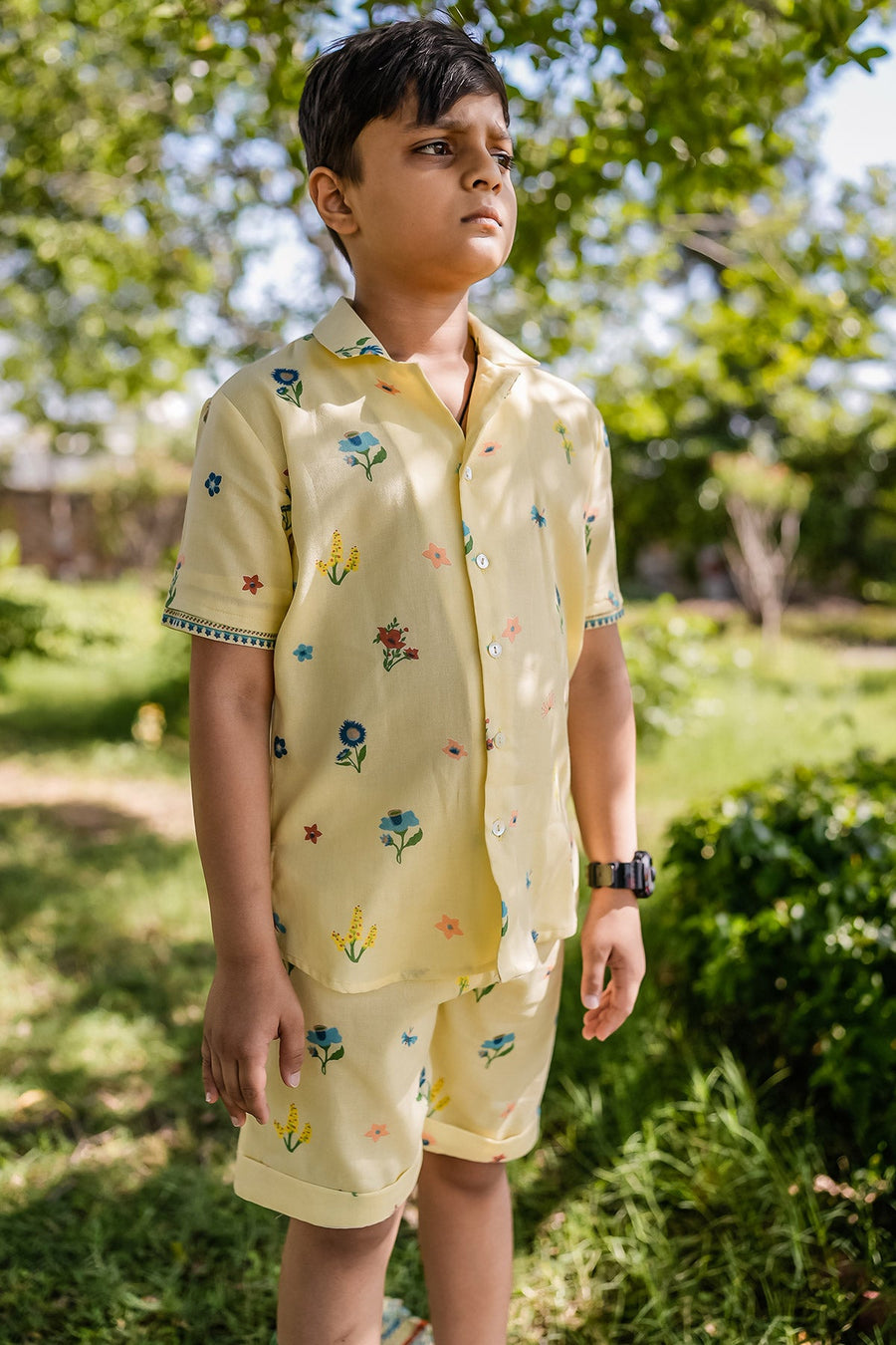 KID'S PASTEL YELLOW COTTON MOSS RUDY CO-ORD SET