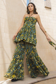 WOMEN'S BLACK - MULTI COLOR CHIFFON WHIMSY GHARARA SET