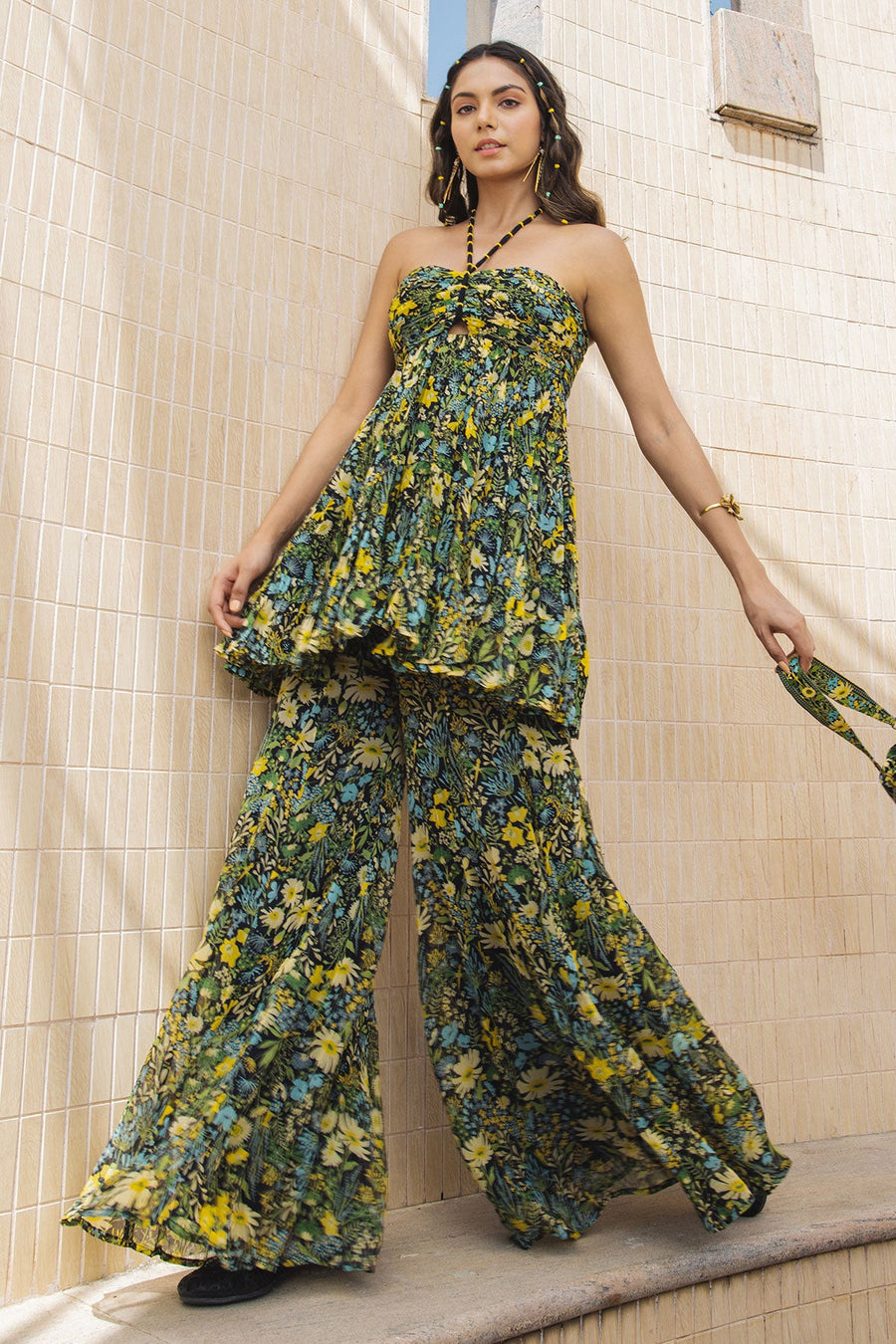 WOMEN'S BLACK - MULTI COLOR CHIFFON WHIMSY GHARARA SET