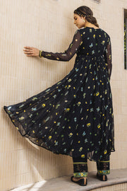 WOMEN'S BLACK - MULTICOLOR CHIFFON STARDUST ANARKALI KURTA