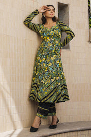 WOMEN'S BLACK - MULTICOLOR COTTON MOSS MIRAGE ANARKALI SET