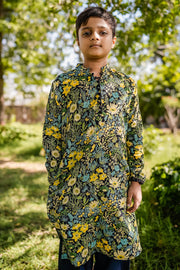 KID'S BLACK - MULTICOLOR COTTON MOSS AMIAS KURTA SET