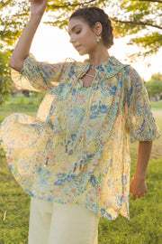 WOMEN'S PASTEL YELLOW - MULTICOLOR CHIFFON ELIVA TOP WITH SLIP