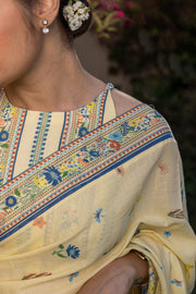 WOMEN'S PASTEL YELLOW - MULTI COLOR COTTON MOSS SERENITEE SAREE