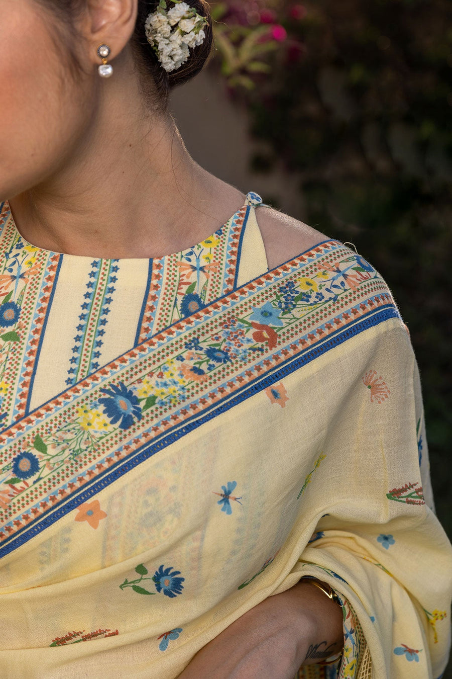 WOMEN'S PASTEL YELLOW - MULTI COLOR COTTON MOSS SERENITEE SAREE