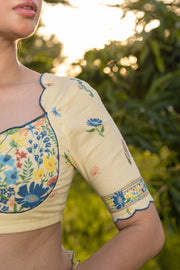 WOMEN'S PASTEL YELLOW - MULTI COLOR COTTON MOSS JOVIE BLOUSE