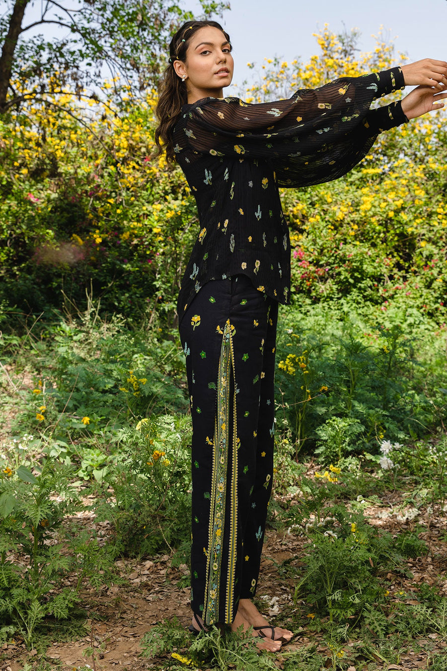 WOMEN'S BLACK - MULTICOLOR COTTON MOSS FELLA PANTS