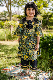 KID'S BLACK - MULTI COLOR COTTON MOSS PIXIE KURTA SET
