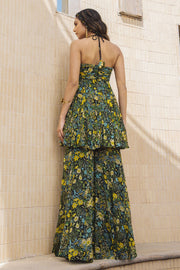 WOMEN'S BLACK - MULTI COLOR CHIFFON WHIMSY GHARARA SET