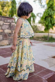 KID'S PASTEL YELLOW - MULTICOLOR CHIFFON ANGIE LEHENGA SET