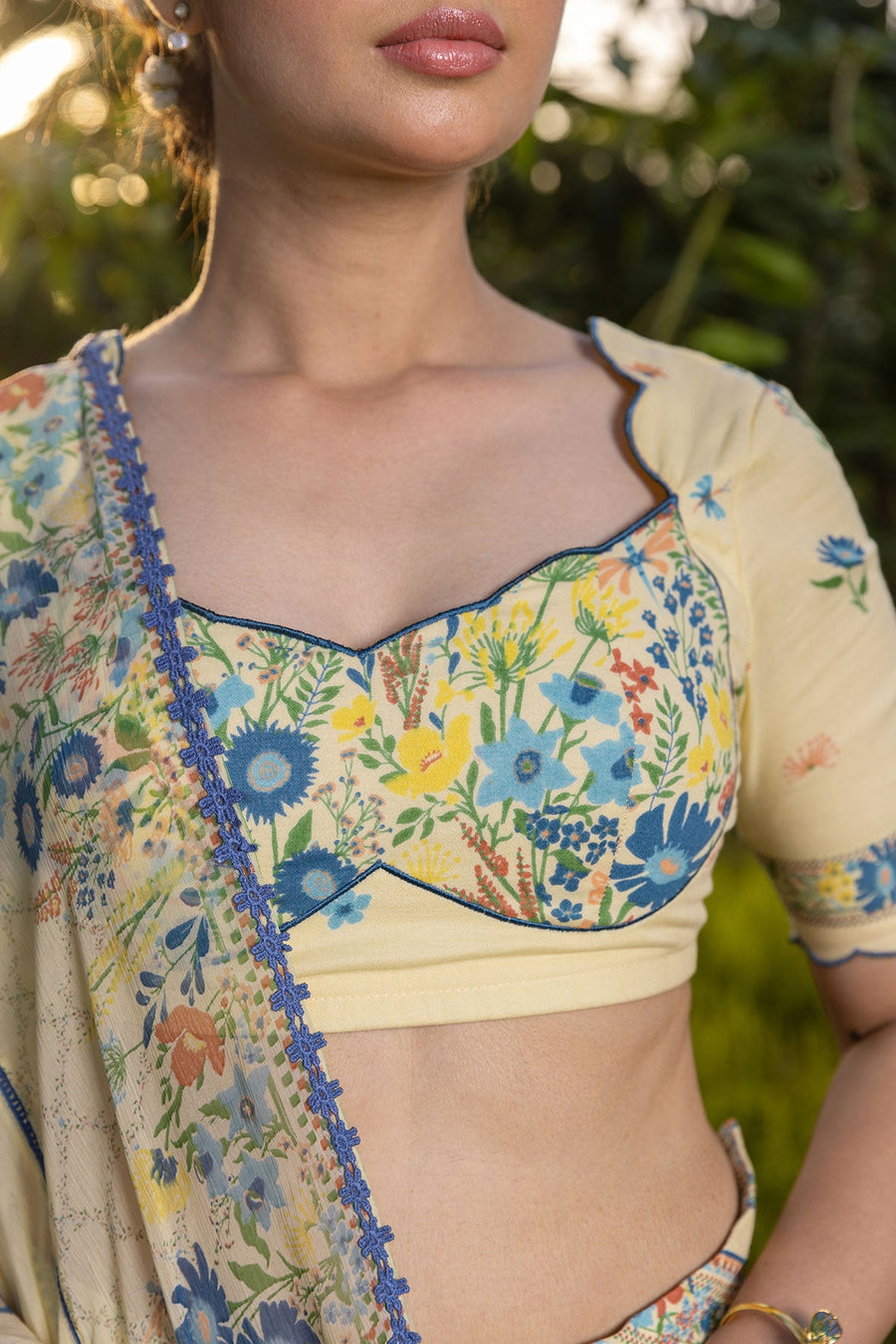 WOMEN'S PASTEL YELLOW - MULTI COLOR COTTON MOSS JOVIE BLOUSE