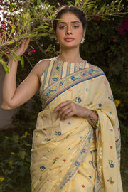 WOMEN'S PASTEL YELLOW - MULTI COLOR COTTON MOSS SERENITEE SAREE