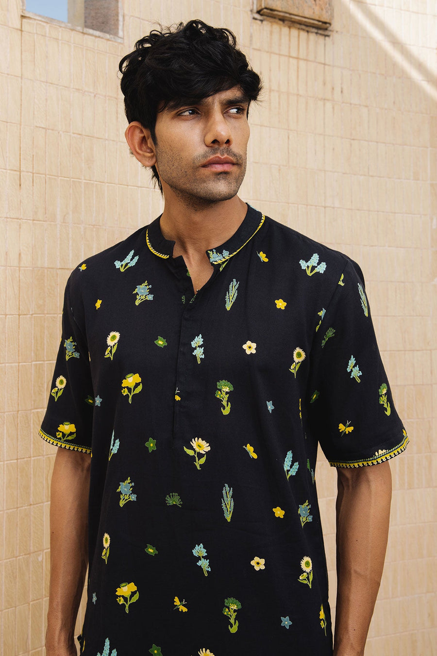 MENS WEAR BLACK COTTON MOSS PHOENIX CO-ORD SET