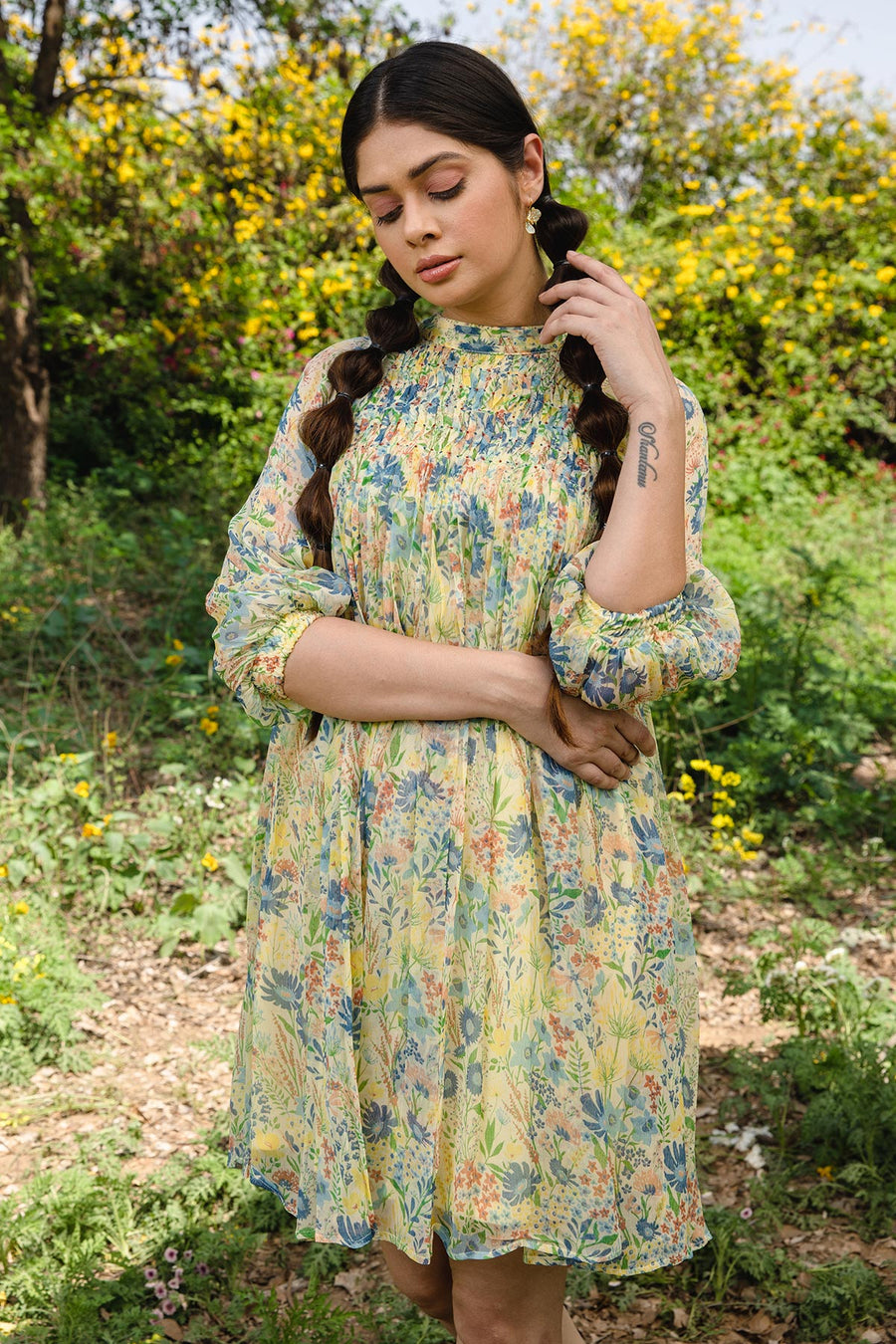 WOMEN'S PASTEL YELLOW - MULTI COLOR CHIFFON FIONNA SHORT DRESS