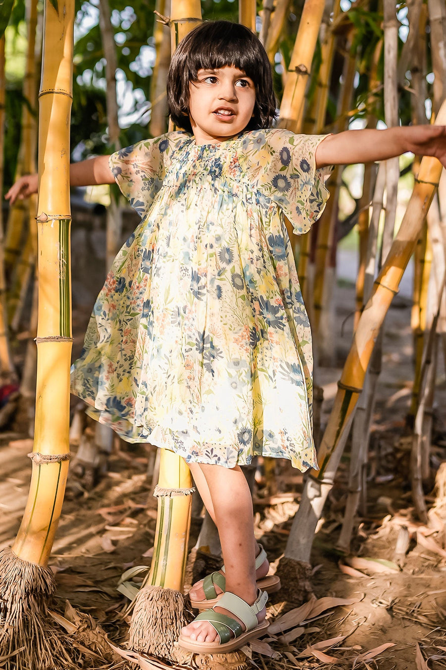 KID'S PASTEL YELLOW - MULTI COLOR CHIFFON LIANA DRESS