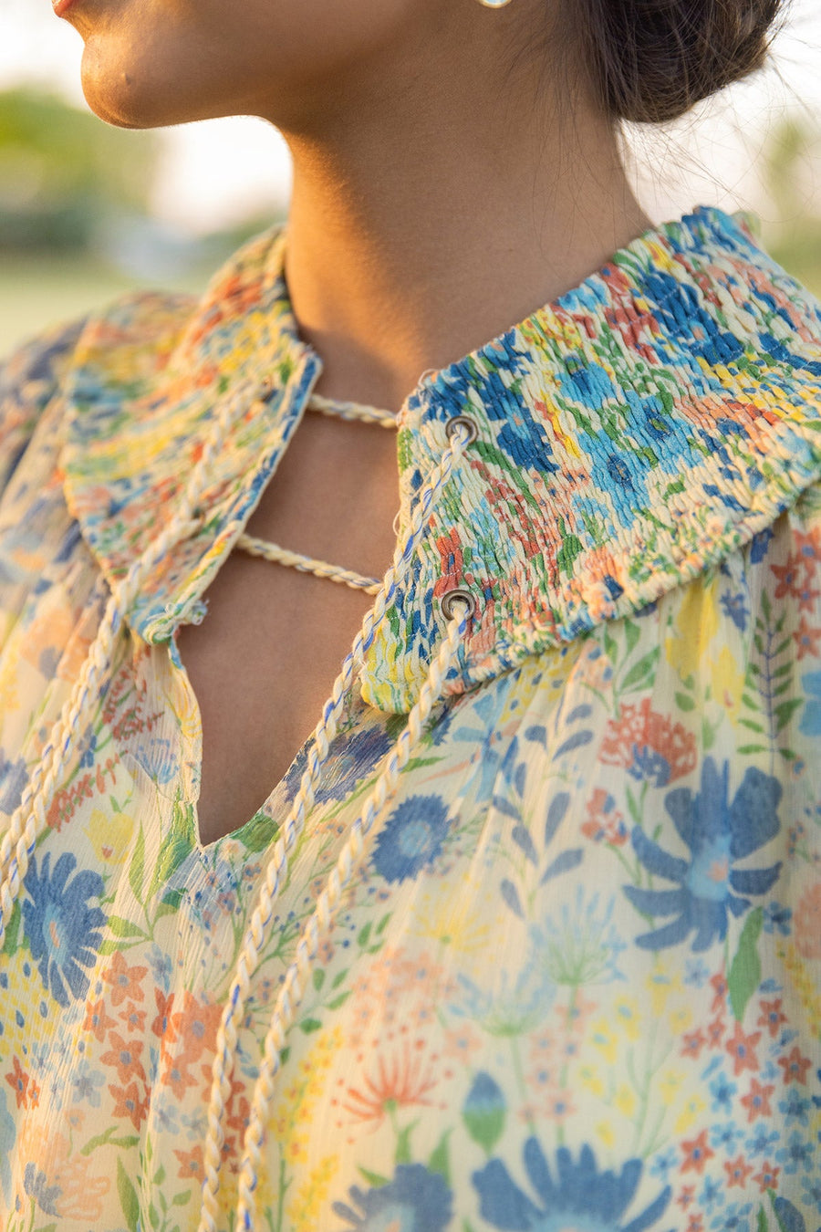 WOMEN'S PASTEL YELLOW - MULTICOLOR CHIFFON ELIVA TOP WITH SLIP