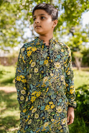 KID'S BLACK - MULTICOLOR COTTON MOSS AMIAS KURTA SET