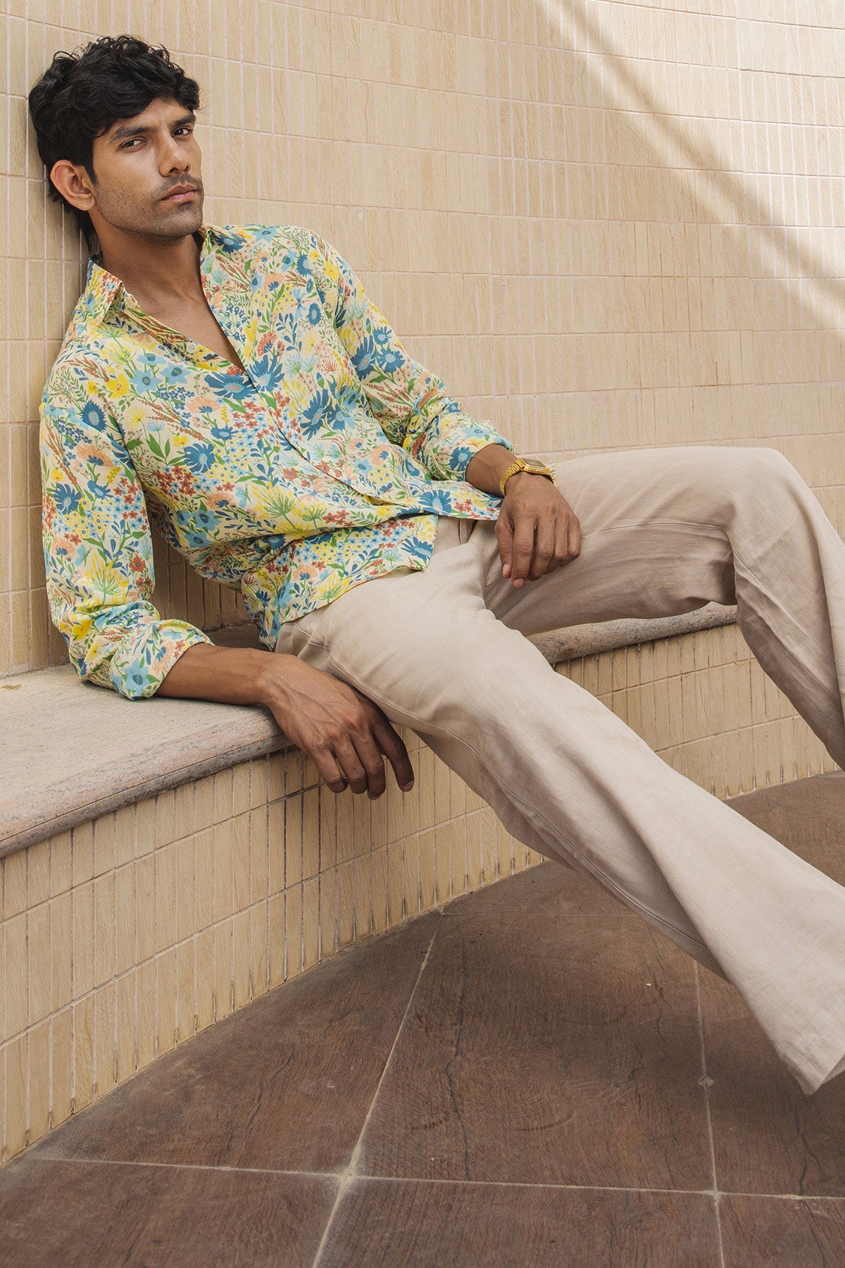 MEN'S PASTEL YELLOW - MULTICOLOR COTTON MOSS LIRIO SHIRT
