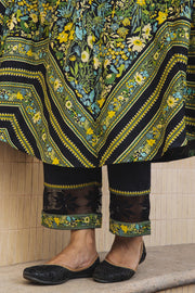 WOMEN'S BLACK - MULTICOLOR COTTON MOSS MIRAGE ANARKALI SET