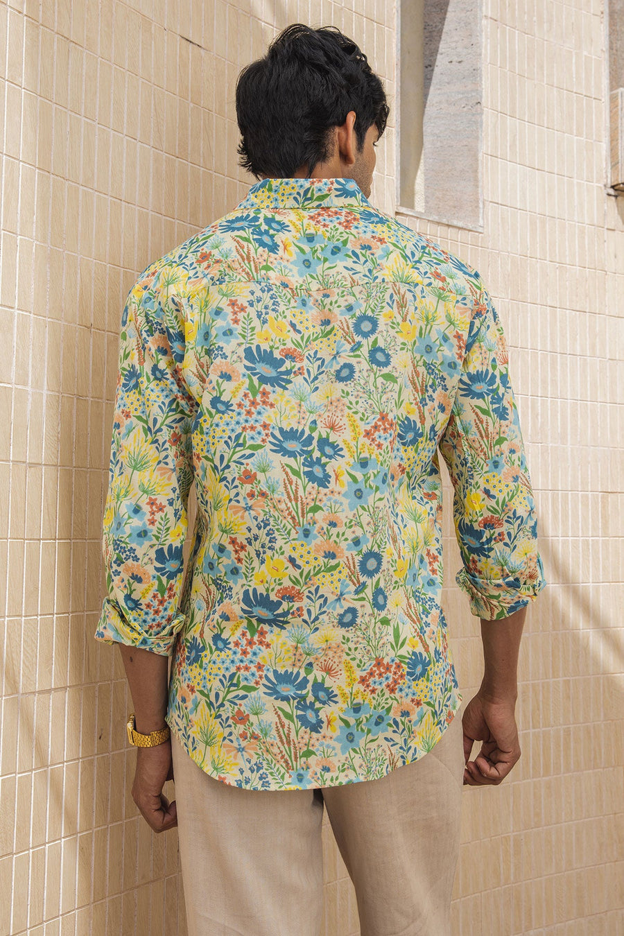 MEN'S PASTEL YELLOW - MULTICOLOR COTTON MOSS LIRIO SHIRT