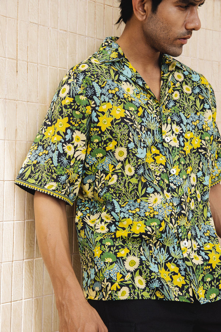 MEN'S BLACK - MULTICOLOR COTTON MOSS CEDRIC CO-ORD SET