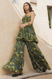 WOMEN'S BLACK - MULTI COLOR CHIFFON WHIMSY GHARARA SET