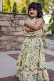 KID'S PASTEL YELLOW - MULTICOLOR CHIFFON ANGIE LEHENGA SET