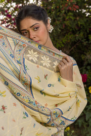 WOMEN'S PASTEL YELLOW - MULTI COLOR COTTON MOSS SERENITEE SAREE