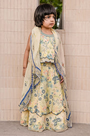 KID'S PASTEL YELLOW - MULTICOLOR CHIFFON ANGIE LEHENGA SET