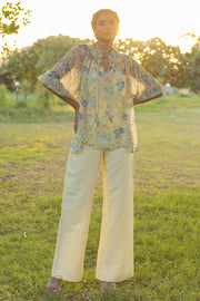 WOMEN'S PASTEL YELLOW - MULTICOLOR CHIFFON ELIVA TOP WITH SLIP