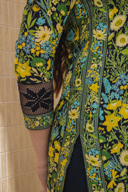 WOMEN'S BLACK - MULTI COLOR COTTON MOSS MIA STRAIGHT KURTA SET