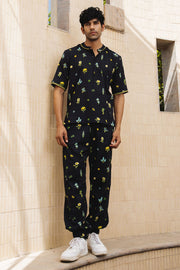 MENS WEAR BLACK COTTON MOSS PHOENIX CO-ORD SET