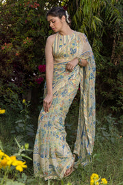 WOMEN'S PASTEL YELLOW - MULTI COLOR CHIFFON ELIANA SAREE