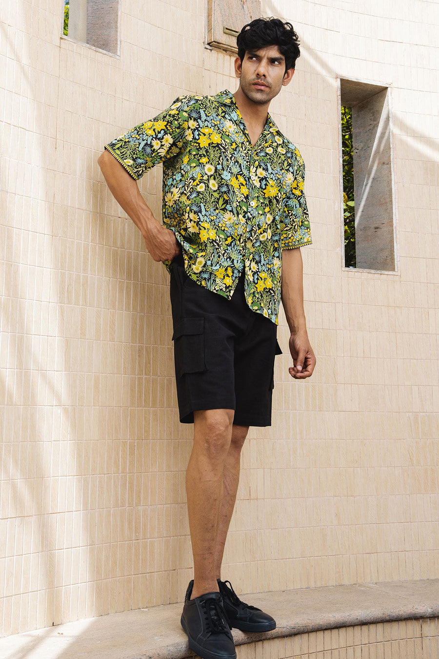 MEN'S BLACK - MULTICOLOR COTTON MOSS CEDRIC SHIRT