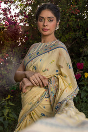 WOMEN'S PASTEL YELLOW - MULTI COLOR COTTON MOSS SERENITEE SAREE