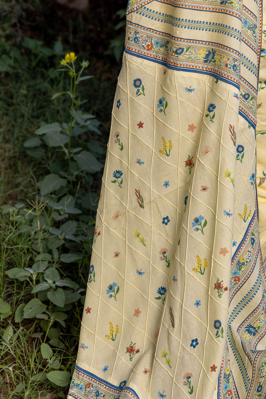 WOMEN'S PASTEL YELLOW - MULTI COLOR COTTON MOSS SERENITEE SAREE