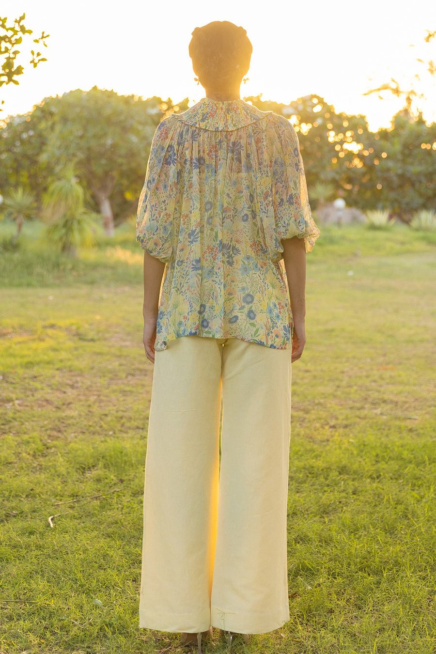 WOMEN'S PASTEL YELLOW - MULTICOLOR CHIFFON ELIVA TOP WITH SLIP