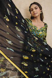 WOMEN'S BLACK - MULTICOLOR COTTON MOSS MIRAGE ANARKALI SET