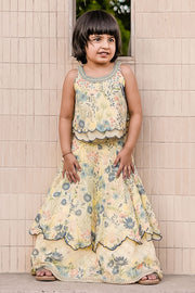 KID'S PASTEL YELLOW - MULTICOLOR CHIFFON ANGIE LEHENGA SET