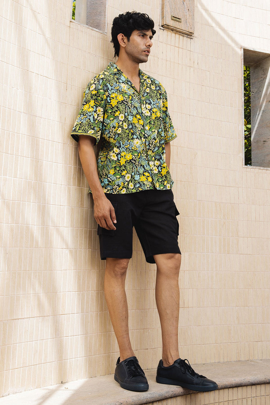 MEN'S BLACK - MULTICOLOR COTTON MOSS CEDRIC CO-ORD SET